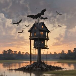 Enchanted Black Treehouse Art Print